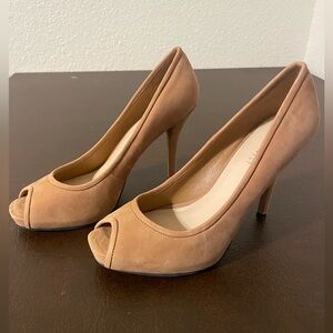 Nine West Suede Light Natural Peep Toe High Heels